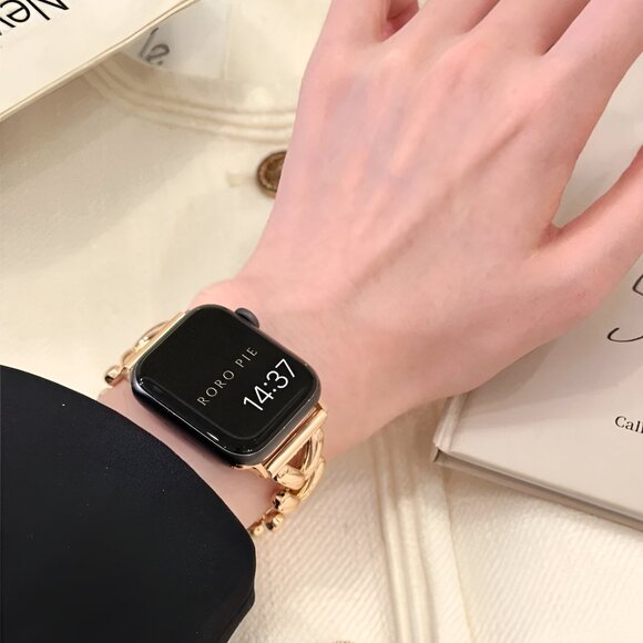 Apple Watch Band Adjustable Stylish Strap Silver Stainless Chain Band - Rosegold - Picture 4 of 6